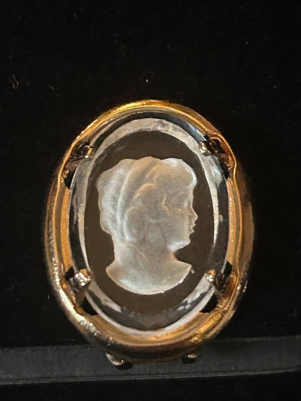 Signed Warner Reverse Carved Glass Cameo Clips